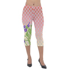 Morning Glory Argyle (sunset) Pattern Lightweight Velour Capri Leggings  by emilyzragz