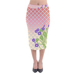 Sunsetfencepattern Sunsetfencepatternboldyellowbottomheavymorningglories Velvet Midi Pencil Skirt by emilyzragz