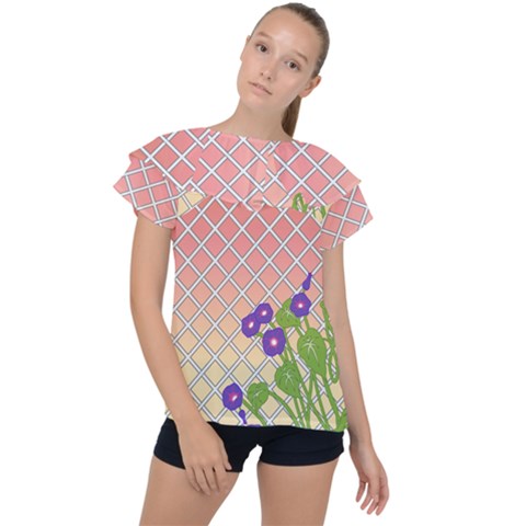 Morning Glory Argyle (sunset) Pattern Ruffle Collar Chiffon Blouse by emilyzragz