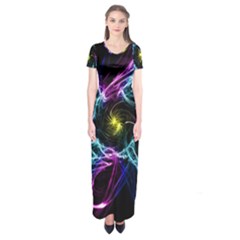 Abstract Art Color Design Lines Short Sleeve Maxi Dress by Sapixe