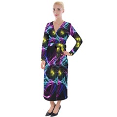 Abstract Art Color Design Lines Velvet Maxi Wrap Dress