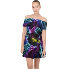 Abstract Art Color Design Lines Off Shoulder Chiffon Dress