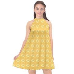 Pattern Background Texture Yellow Halter Neckline Chiffon Dress  by Sapixe