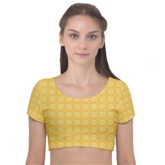 Pattern Background Texture Yellow Velvet Short Sleeve Crop Top  by Sapixe