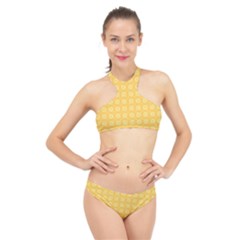 Pattern Background Texture Yellow High Neck Bikini Set by Sapixe