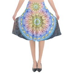 Mandala Cosmos Spirit Flared Midi Skirt by Sapixe