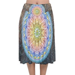 Mandala Cosmos Spirit Velvet Flared Midi Skirt by Sapixe