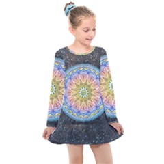 Mandala Cosmos Spirit Kids  Long Sleeve Dress by Sapixe