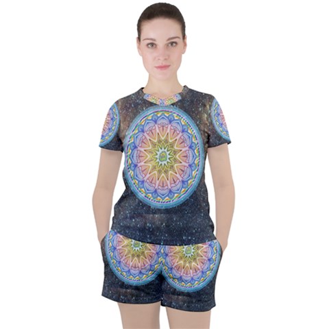 Mandala Cosmos Spirit Women s Tee And Shorts Set by Sapixe