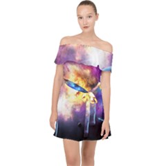 Colors Of The Planets Off Shoulder Chiffon Dress