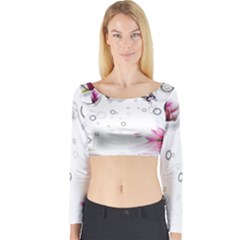 Butterflies And Flowers Long Sleeve Crop Top by burpdesignsA