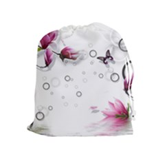 Butterflies And Flowers Drawstring Pouch (xl) by burpdesignsA