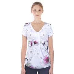 Butterflies And Flowers Short Sleeve Front Detail Top by burpdesignsA