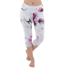 Butterflies And Flowers Lightweight Velour Capri Yoga Leggings