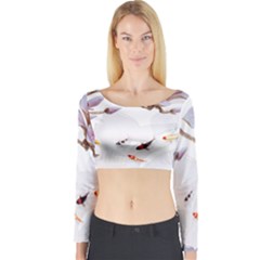 Fishes And Flowers Long Sleeve Crop Top by burpdesignsA