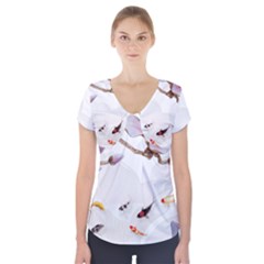 Fishes And Flowers Short Sleeve Front Detail Top by burpdesignsA