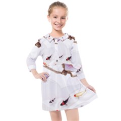 Fishes And Flowers Kids  Quarter Sleeve Shirt Dress