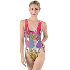 Girl Power High Leg Strappy Swimsuit by burpdesignsA