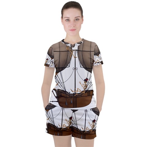 Steampunk Flyer Women s Tee And Shorts Set by burpdesignsA