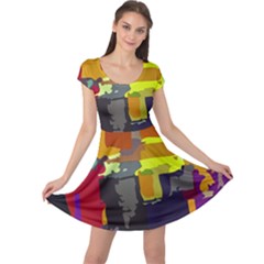 Abstract Vibrant Colour Cap Sleeve Dress