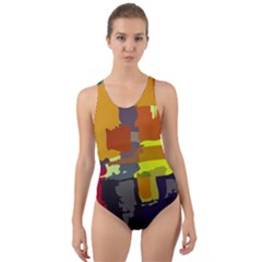 Abstract Vibrant Colour Cut-out Back One Piece Swimsuit by Sapixe