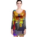 Abstract Vibrant Colour Long Sleeve Velvet Bodycon Dress View1