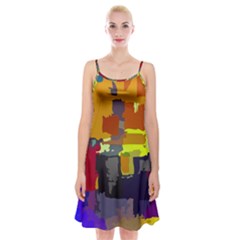 Abstract Vibrant Colour Spaghetti Strap Velvet Dress by Sapixe