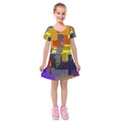 Abstract Vibrant Colour Kids  Short Sleeve Velvet Dress by Sapixe