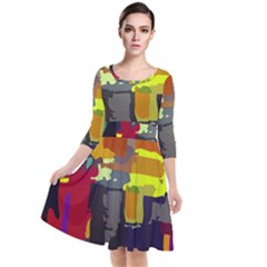 Abstract Vibrant Colour Quarter Sleeve Waist Band Dress