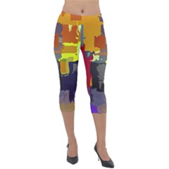 Abstract Vibrant Colour Lightweight Velour Capri Leggings  by Sapixe