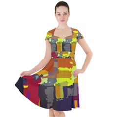 Abstract Vibrant Colour Cap Sleeve Midi Dress