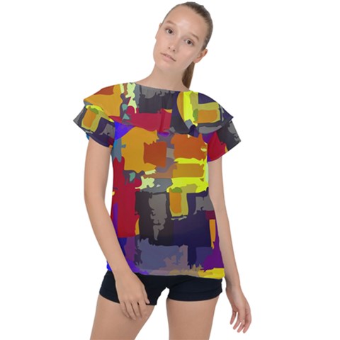 Abstract Vibrant Colour Ruffle Collar Chiffon Blouse by Sapixe