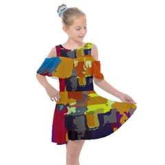 Abstract Vibrant Colour Kids  Shoulder Cutout Chiffon Dress by Sapixe