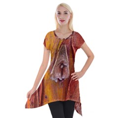 Bark Tree Texture Wood Trunk Short Sleeve Side Drop Tunic by Sapixe