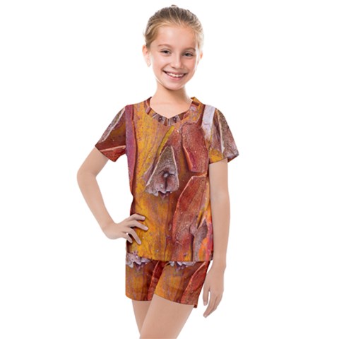 Bark Tree Texture Wood Trunk Kids  Mesh Tee And Shorts Set by Sapixe