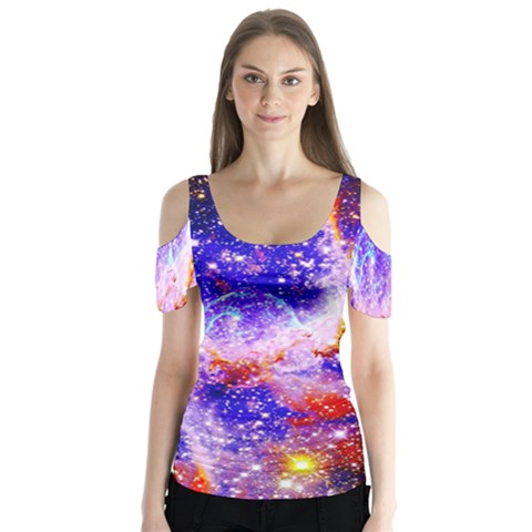 Galaxy Nebula Stars Space Universe Butterfly Sleeve Cutout Tee  by Sapixe