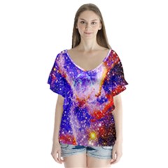 Galaxy Nebula Stars Space Universe V-neck Flutter Sleeve Top