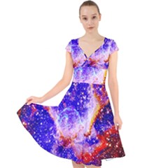 Galaxy Nebula Stars Space Universe Cap Sleeve Front Wrap Midi Dress by Sapixe