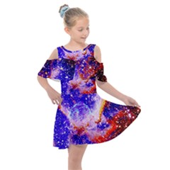 Galaxy Nebula Stars Space Universe Kids  Shoulder Cutout Chiffon Dress