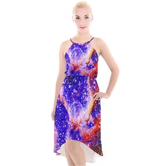 Galaxy Nebula Stars Space Universe High-low Halter Chiffon Dress  by Sapixe