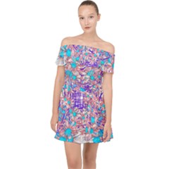 Aruba Blue Daisy Off Shoulder Chiffon Dress