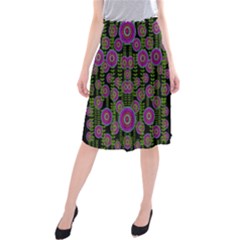 Black Lotus Night In Climbing Beautiful Leaves Midi Beach Skirt by pepitasart