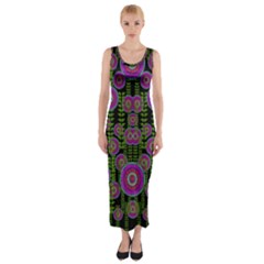 Black Lotus Night In Climbing Beautiful Leaves Fitted Maxi Dress by pepitasart