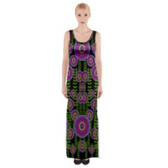 Black Lotus Night In Climbing Beautiful Leaves Maxi Thigh Split Dress by pepitasart