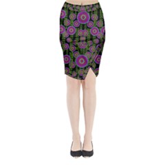 Black Lotus Night In Climbing Beautiful Leaves Midi Wrap Pencil Skirt by pepitasart