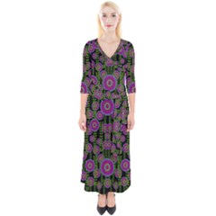 Black Lotus Night In Climbing Beautiful Leaves Quarter Sleeve Wrap Maxi Dress by pepitasart