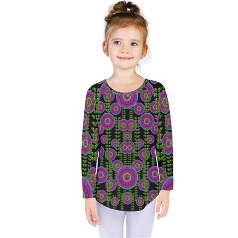 Black Lotus Night In Climbing Beautiful Leaves Kids  Long Sleeve Tee by pepitasart