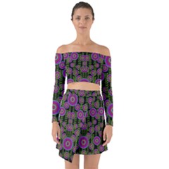 Black Lotus Night In Climbing Beautiful Leaves Off Shoulder Top With Skirt Set by pepitasart