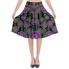 Black Lotus Night In Climbing Beautiful Leaves Flared Midi Skirt by pepitasart