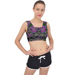 Black Lotus Night In Climbing Beautiful Leaves V-back Sports Bra by pepitasart